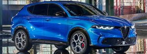 Exterior of a blue 2025 Alfa Romeo Tonale PHEV.