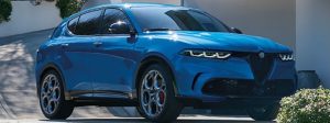 Exterior of a blue 2025 Alfa Romeo Tonale PHEV.
