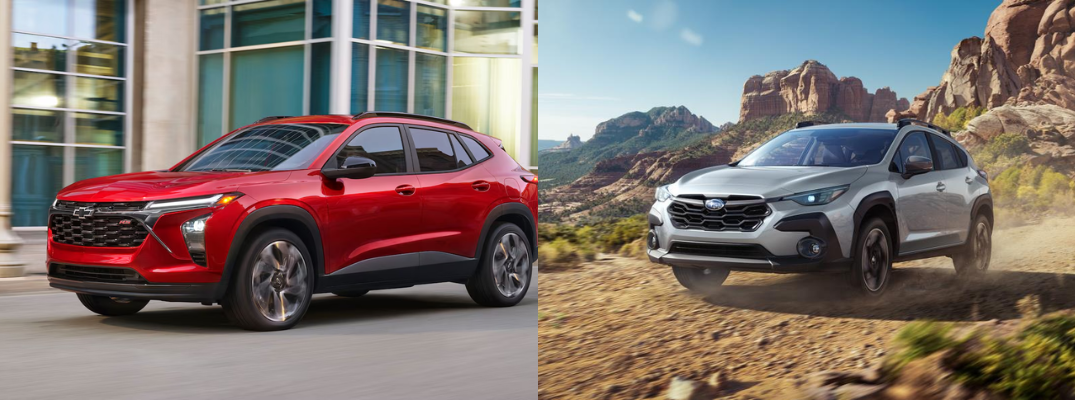 2026 Chevrolet Trax vs. 2026 Subaru Crosstrek driving next to each other