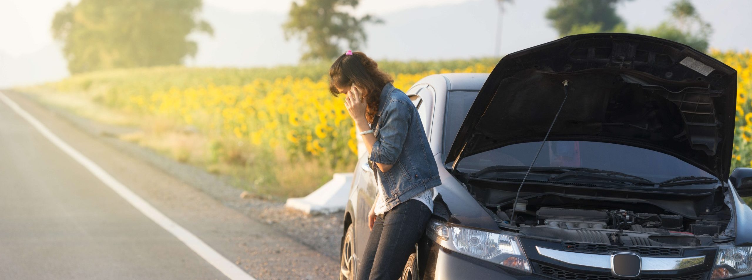 Woman stranded by the road, calling for help