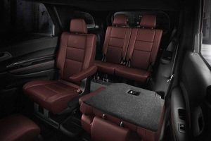 The interior of a 2026 Dodge Durango with a seat folded flat.ew 2026 Dodge Durango interior cabin guide at Blenheim Chrysler Dodge Jeep Ram in Blenheim, ON