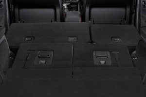 The 2026 Dodge Durango's cabin with the seats folded flat. ew 2026 Dodge Durango interior cabin guide at Blenheim Chrysler Dodge Jeep Ram in Blenheim, ON