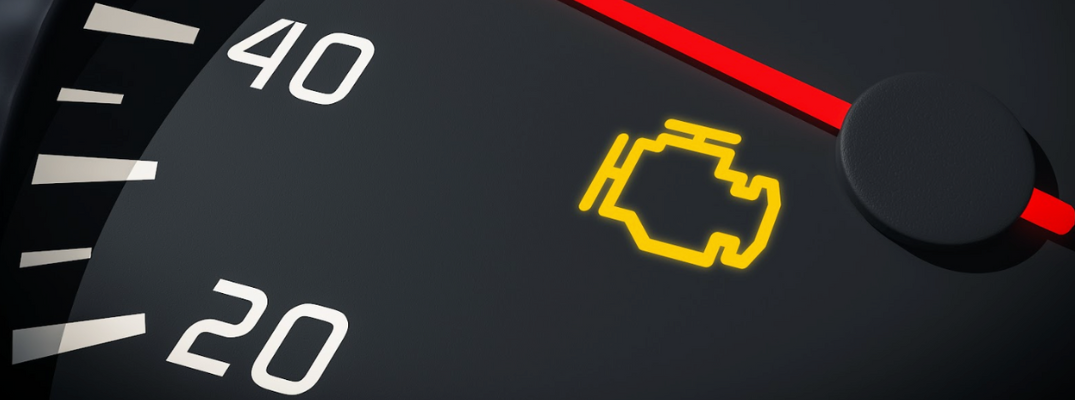 Close-up on an active check engine light
