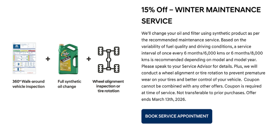 15% off Winter Maintenance Package at Bourgeois Midland Hyundai