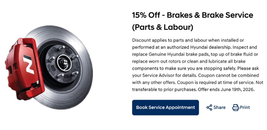 15% off Brakes and Brake Service at Bourgeois Midland Hyundai