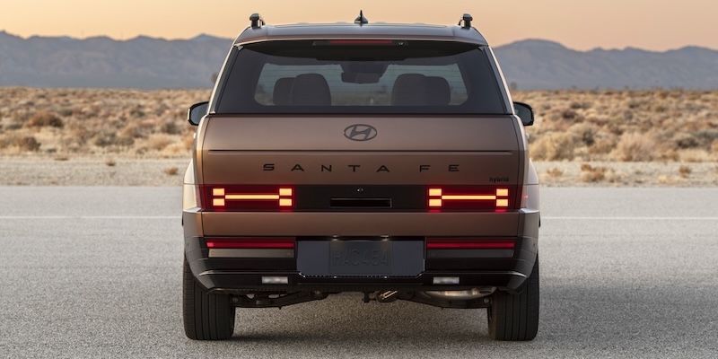 A 2026 Hyundai Santa Fe Hybrid from the rear.