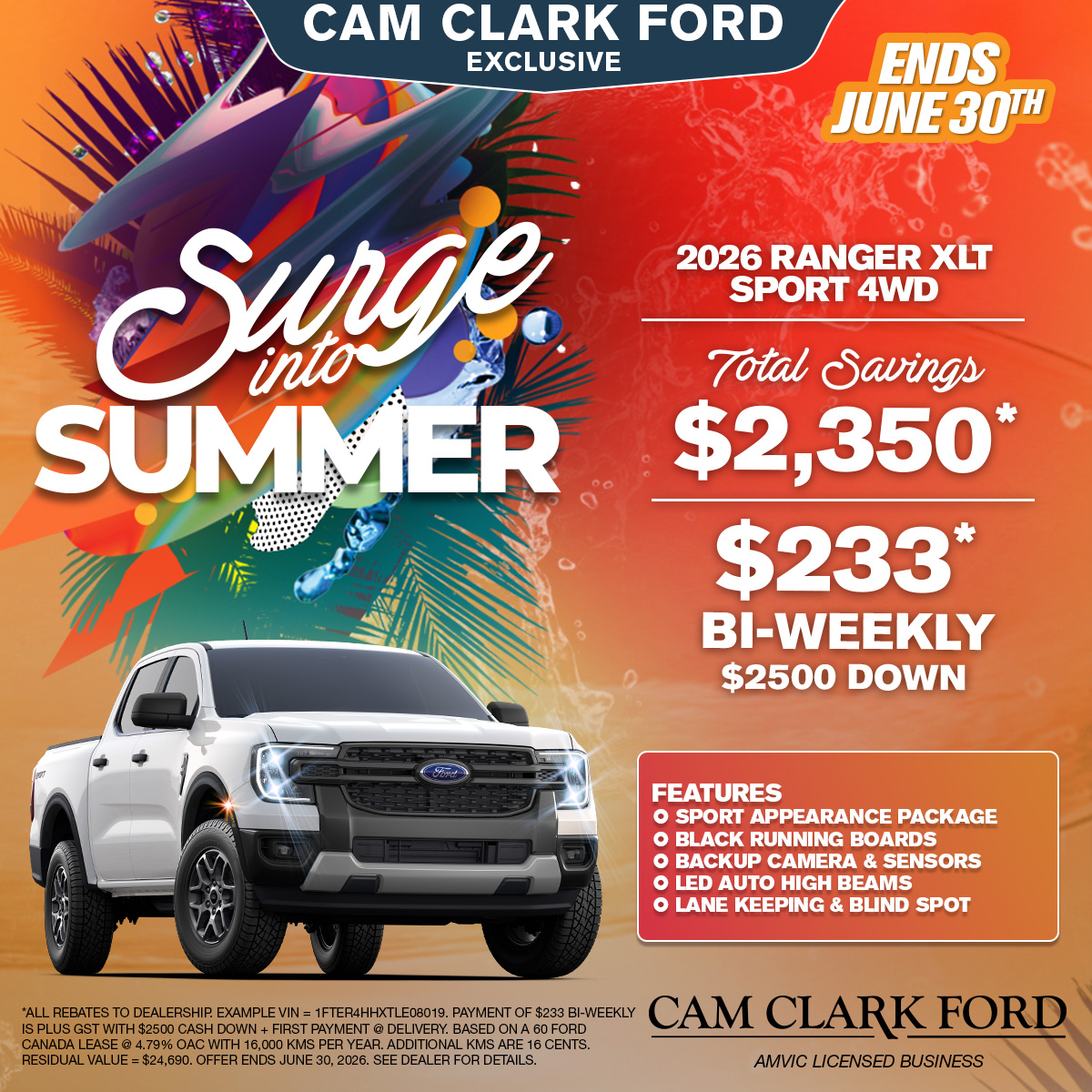2026 Ford Ranger XLT Sport 4WD for Only $233 Bi-Weekly!