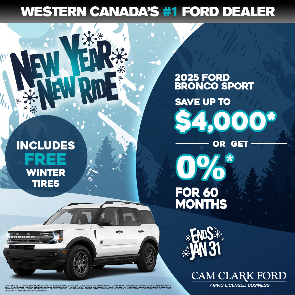 Save up to $4,000* on a 2025 Bronco Sport with FREE Winter Tires!
