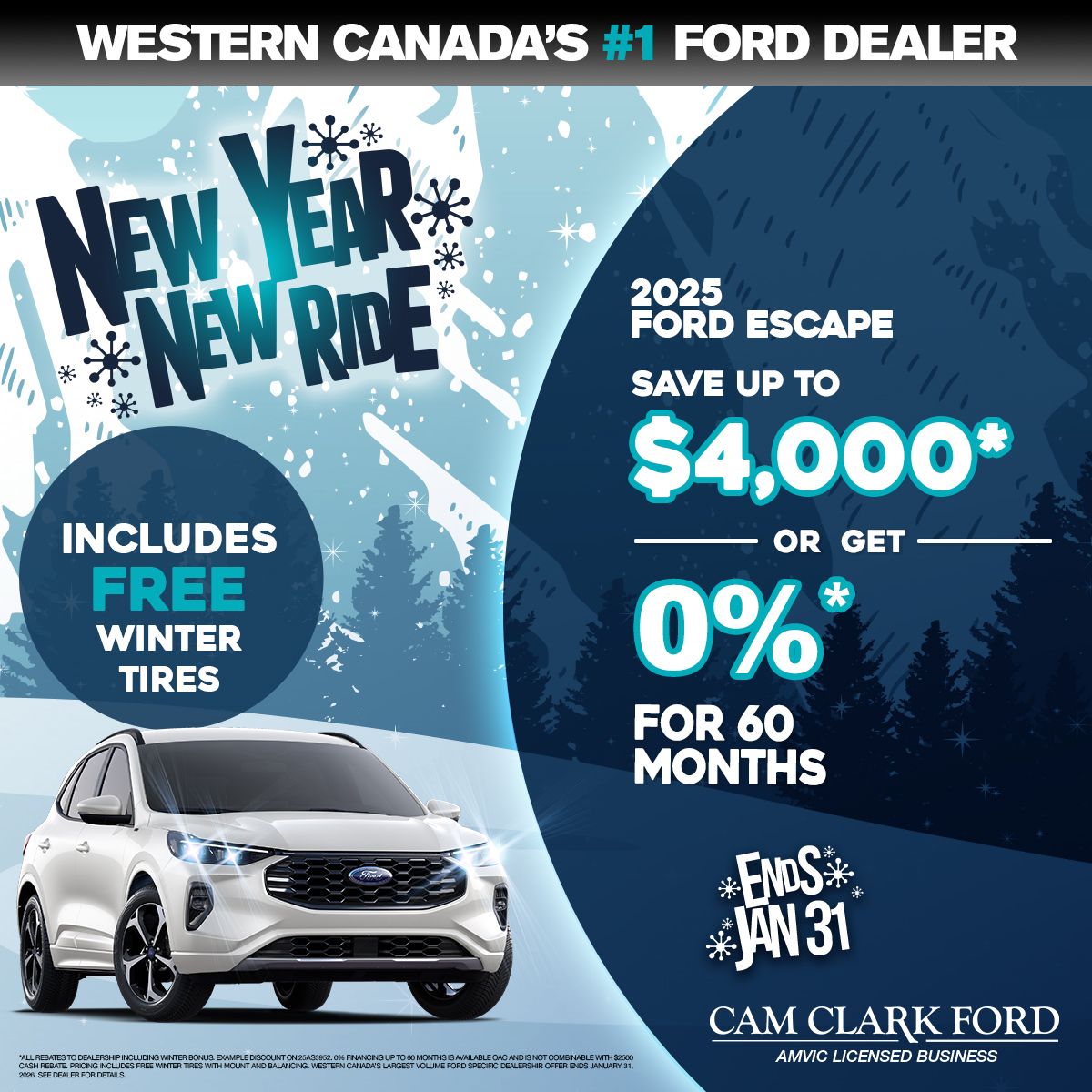 0% for 60 Months on a 2025 Ford Escape with FREE Winter Tires!