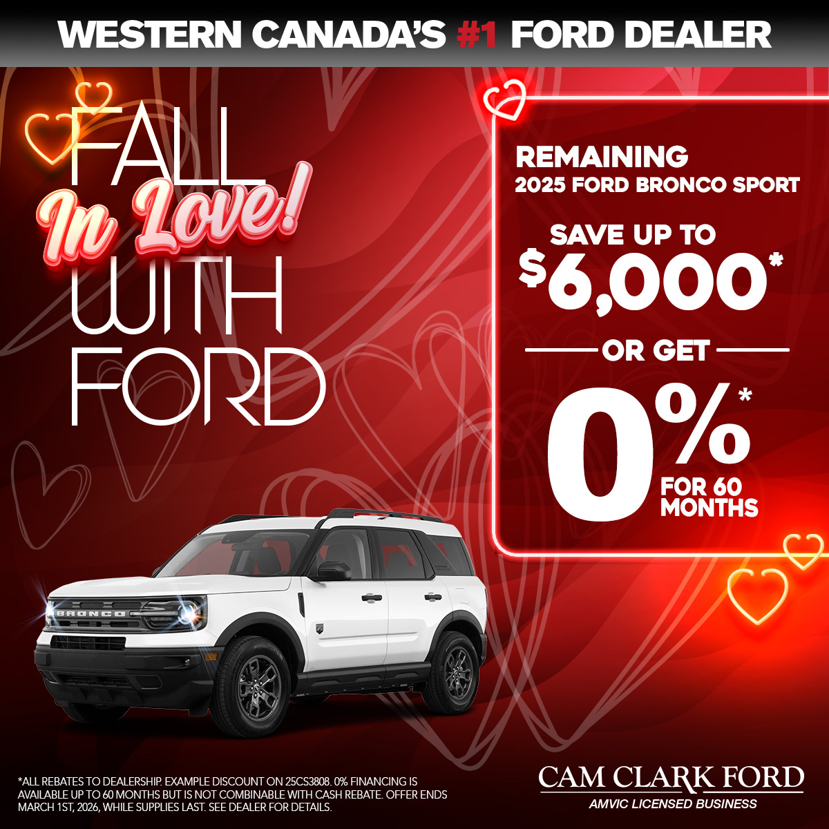 Save up to $6,000* on the Remaining 2025 Bronco Sport!