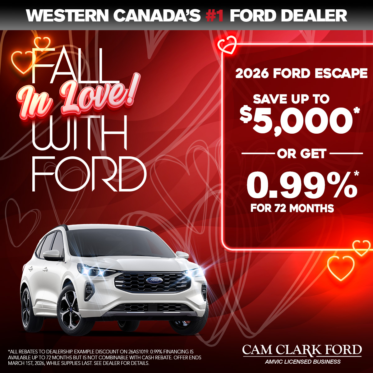 0.99% for 72 Months on a 2026 Ford Escape!