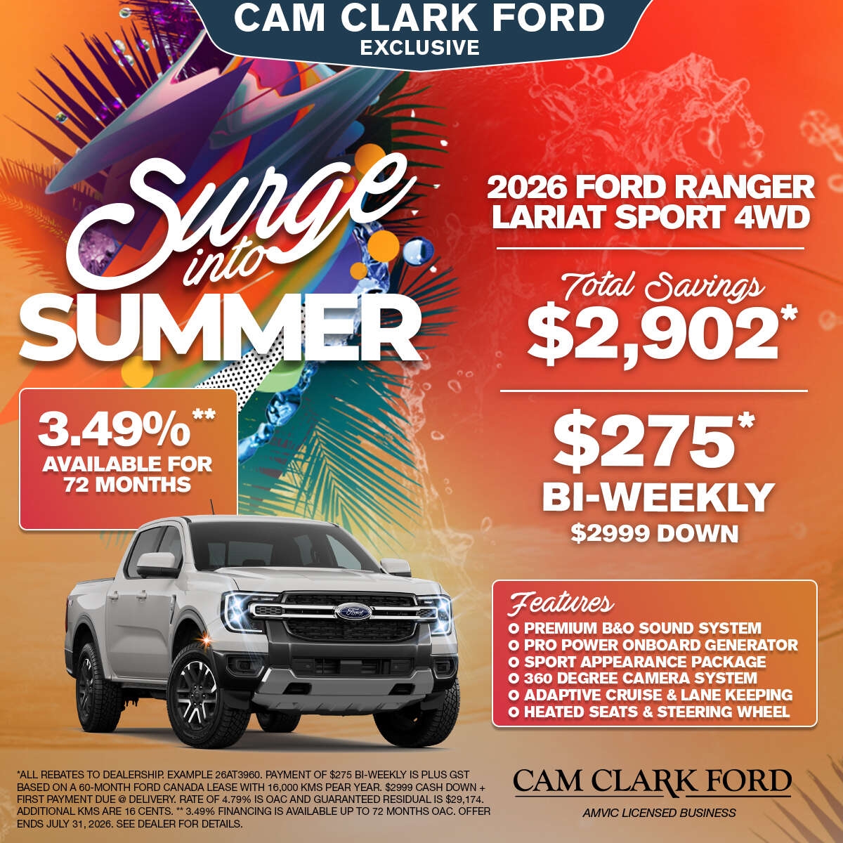 2026 Ford Ranger Lariat Sport 4WD for Only $275* Bi-Weekly!