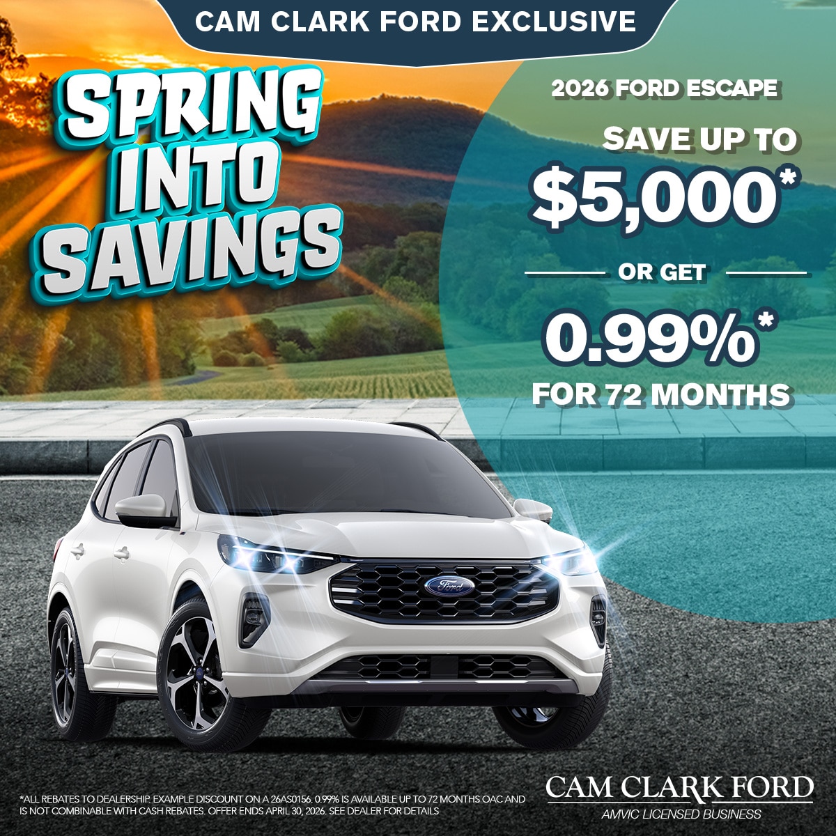 0.99% for 72 Months on a 2026 Ford Escape!