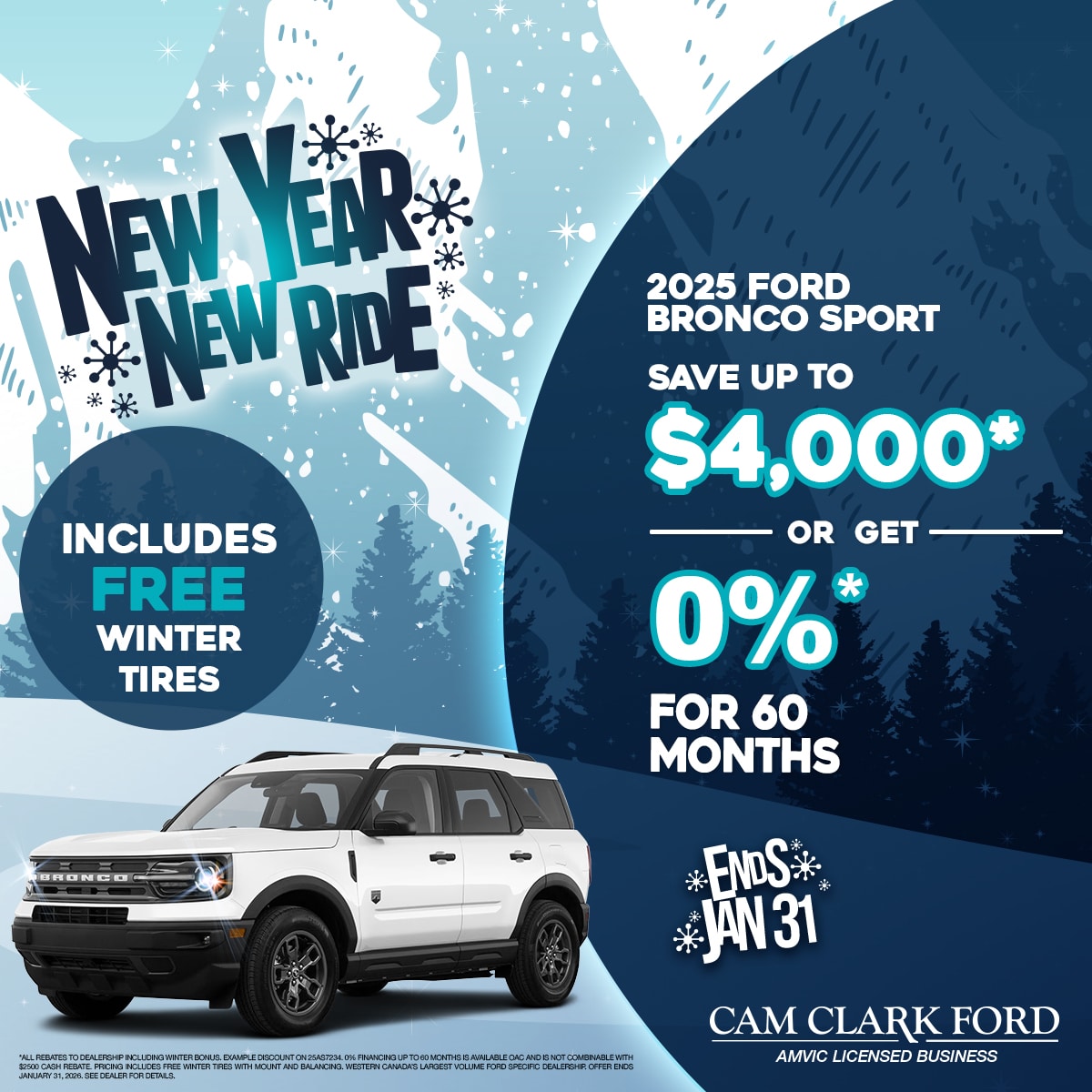 Save up to $4,000* on a 2025 Bronco Sport with FREE Winter Tires!