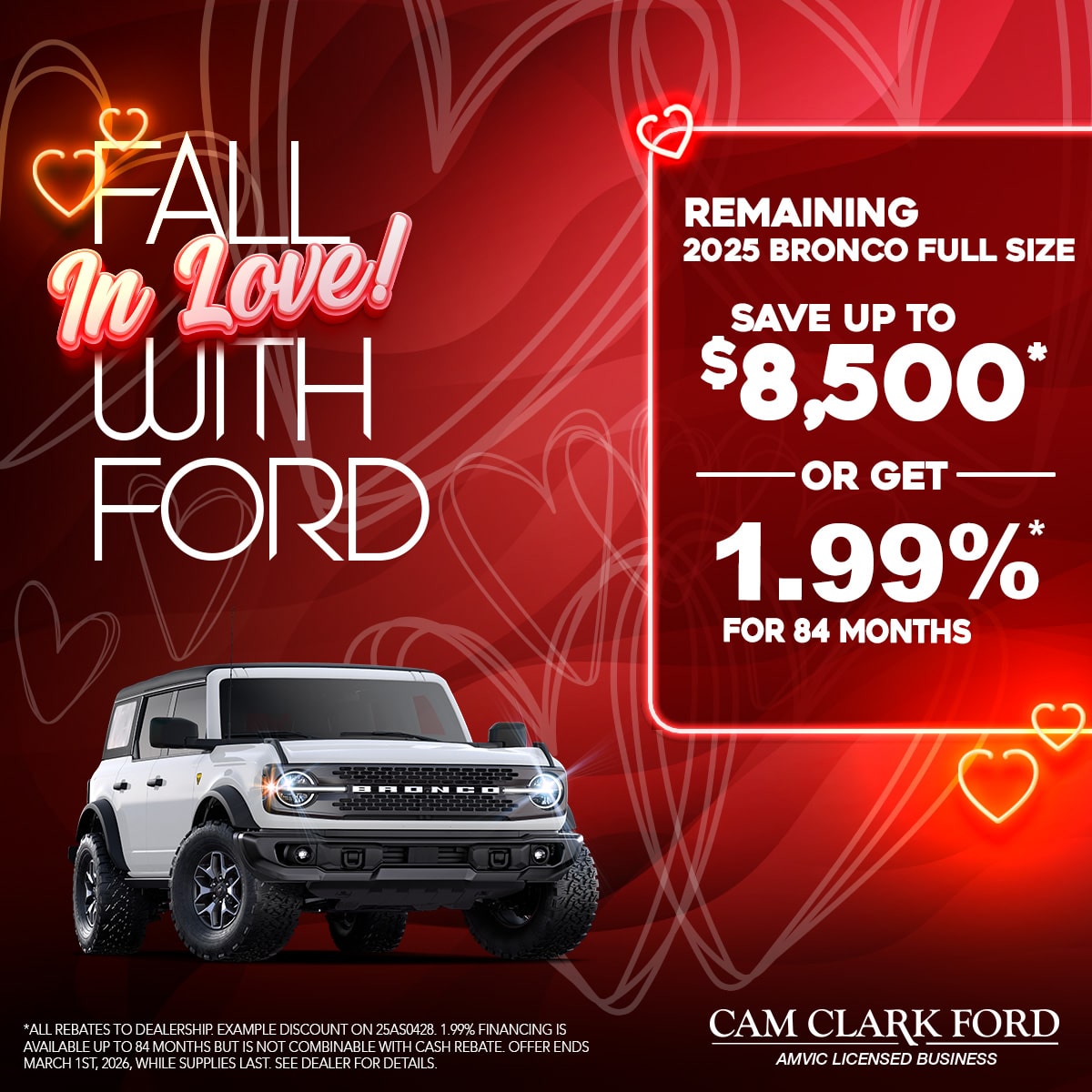 SAVE up to $8,500* on a 2025 Bronco Full Size!