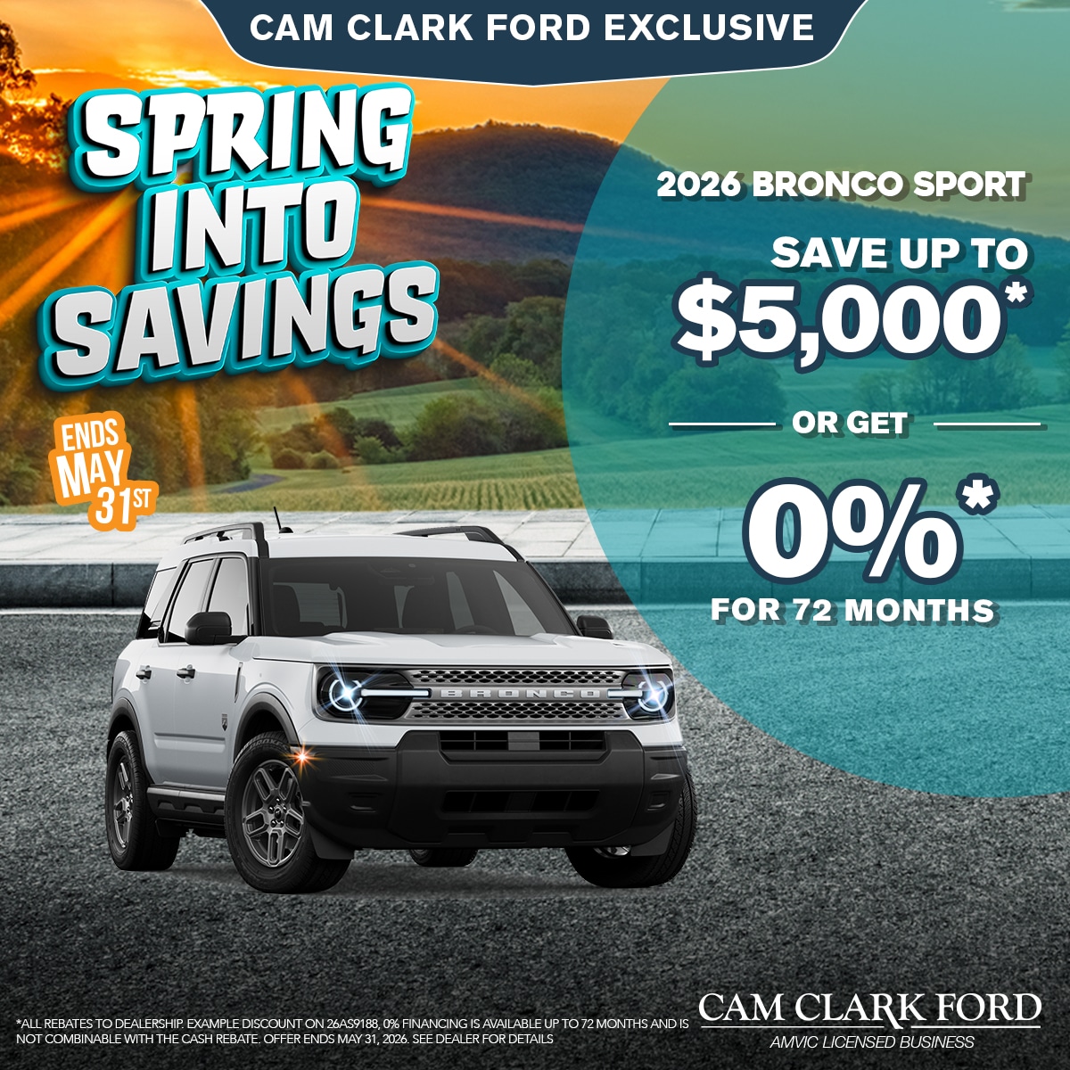 Save up to $5,000* on a 2026 Bronco Sport!