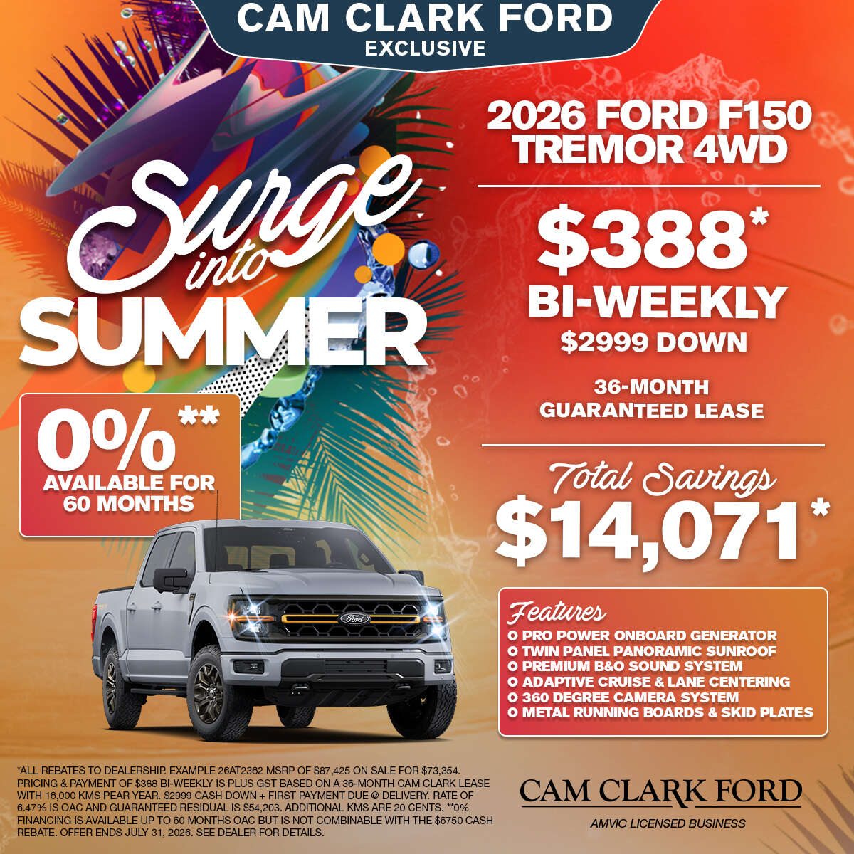 Only $388* Bi-Weekly on a 2026 Ford F150 Tremor 4WD!