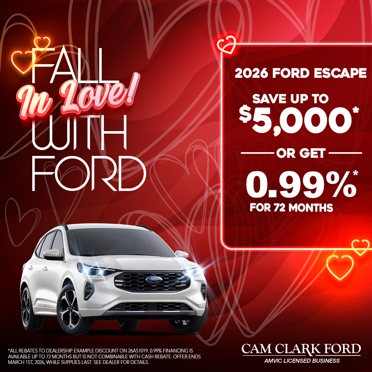 0.99% for 72 Months on a 2026 Ford Escape!