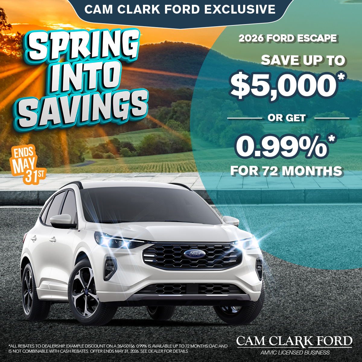 0.99% for 72 Months on a 2026 Ford Escape!