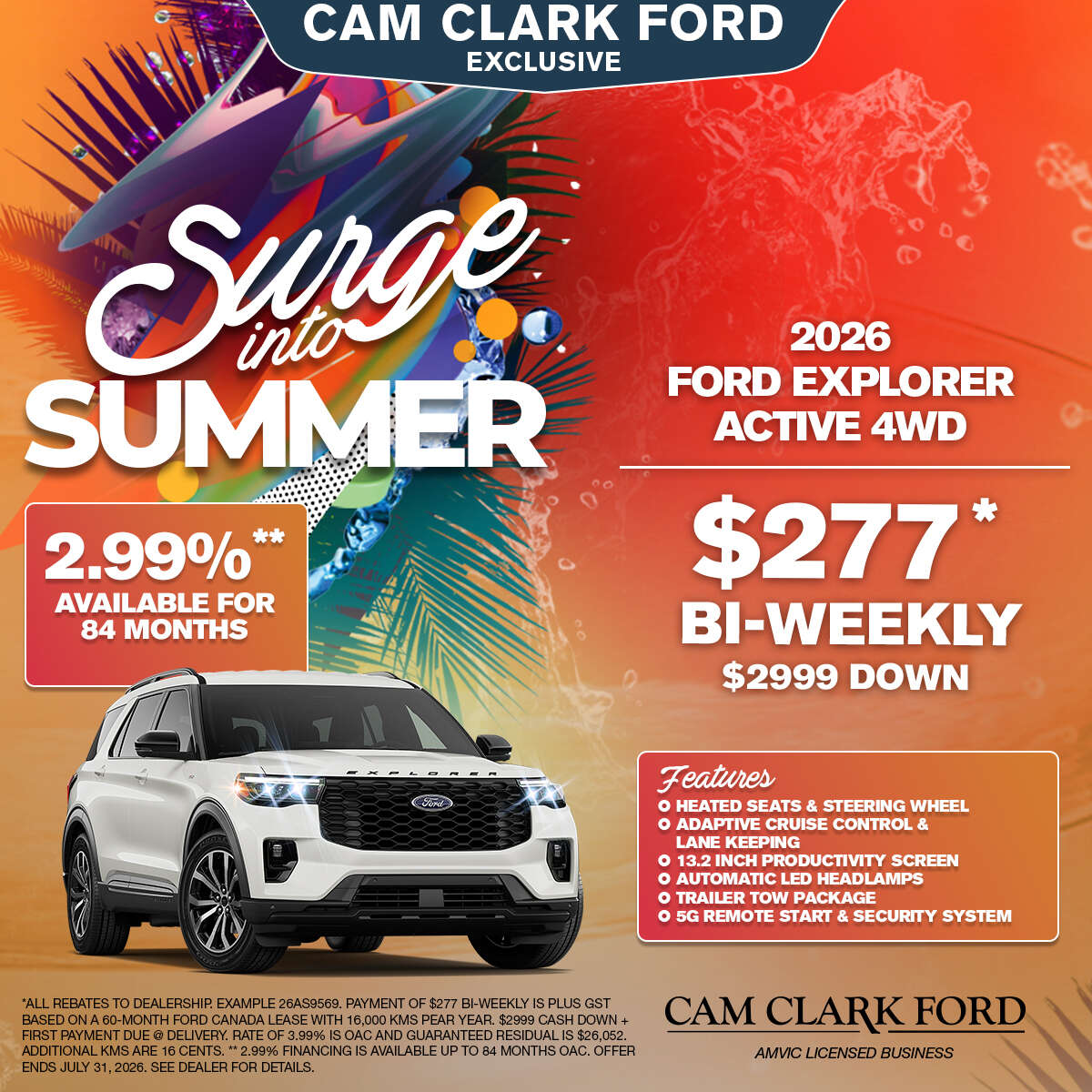 Only $277* By-Weekly on a 2026 Ford Explorer Active 4WD!