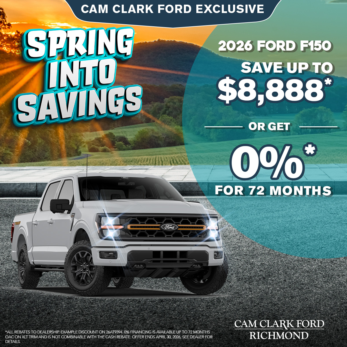 Save up to $8,888* on a 2026 Ford F150’s!