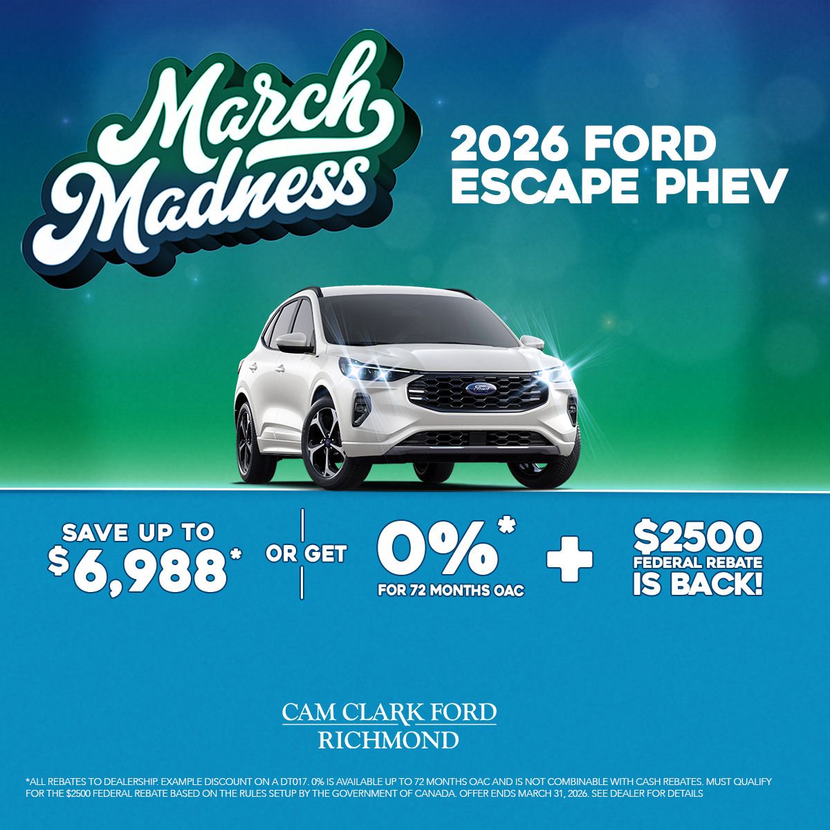 Save up to $6,988* on a 2026 Ford Escape PHEV!