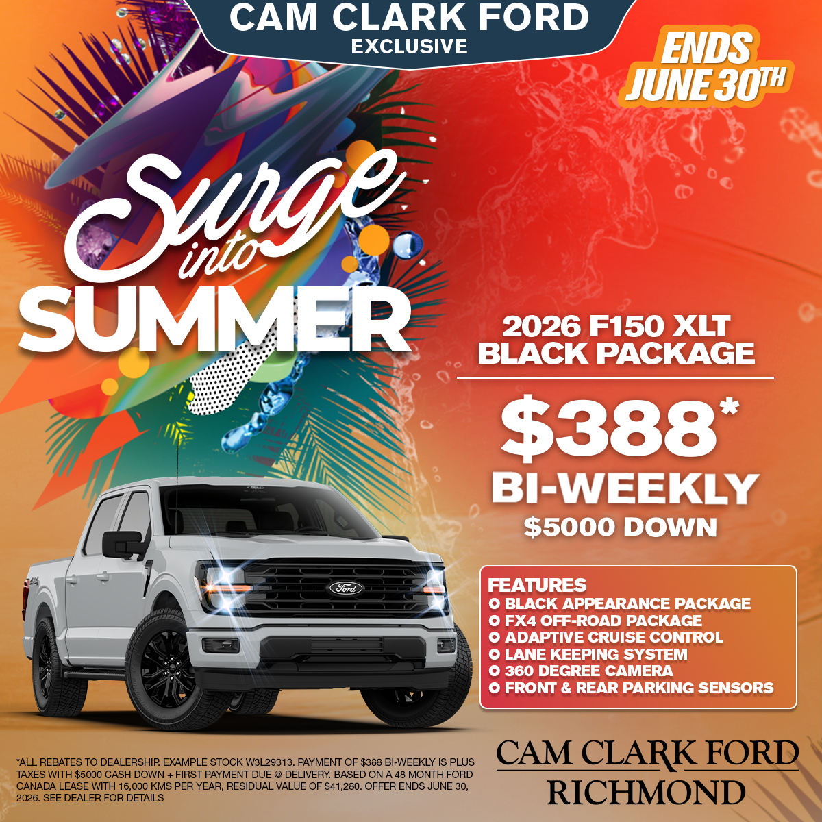 Only $388* Bi-Weekly on a 2026 Ford F150 XLT Black Package!