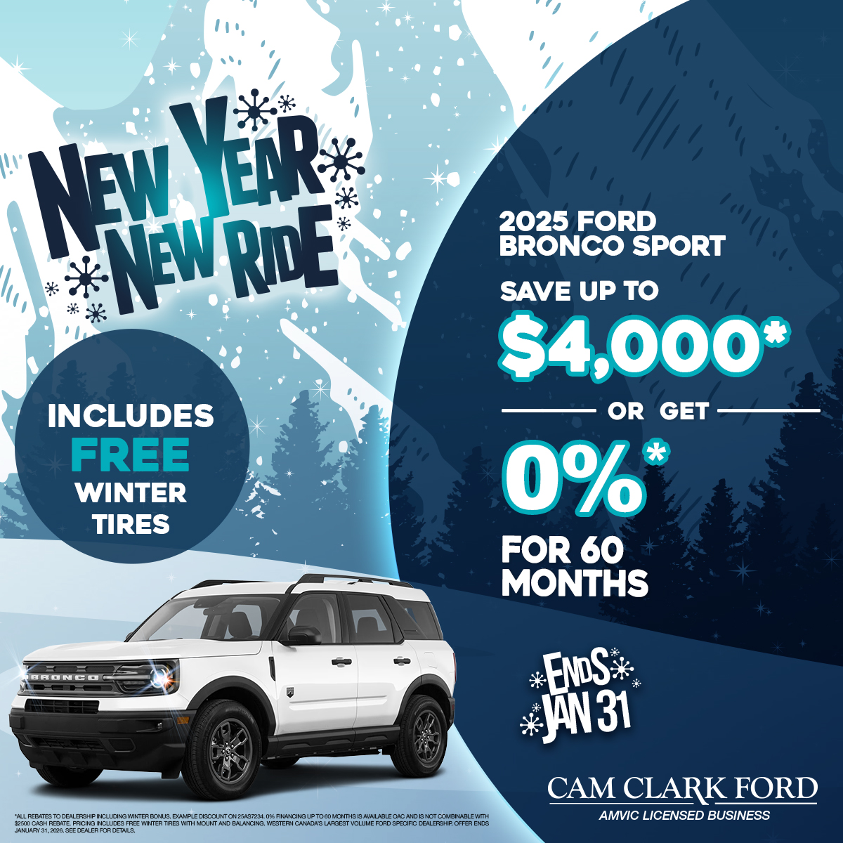 Save up to $4,000* on a 2025 Bronco Sport with FREE Winter Tires!