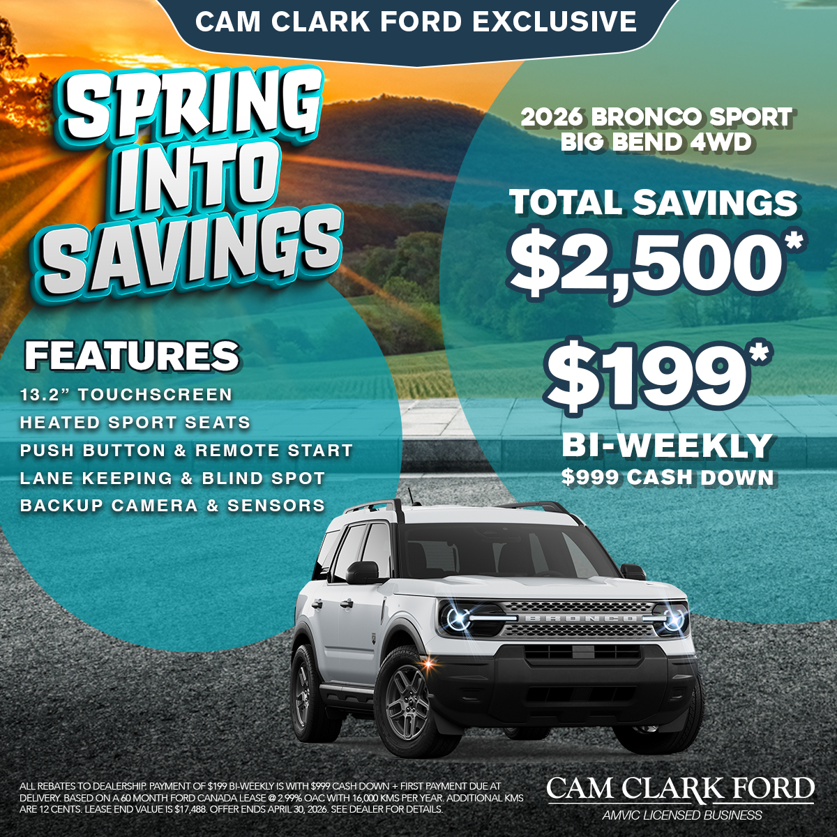 2026 Bronco Sport Big Bend 4WD for Only $199* B/W!