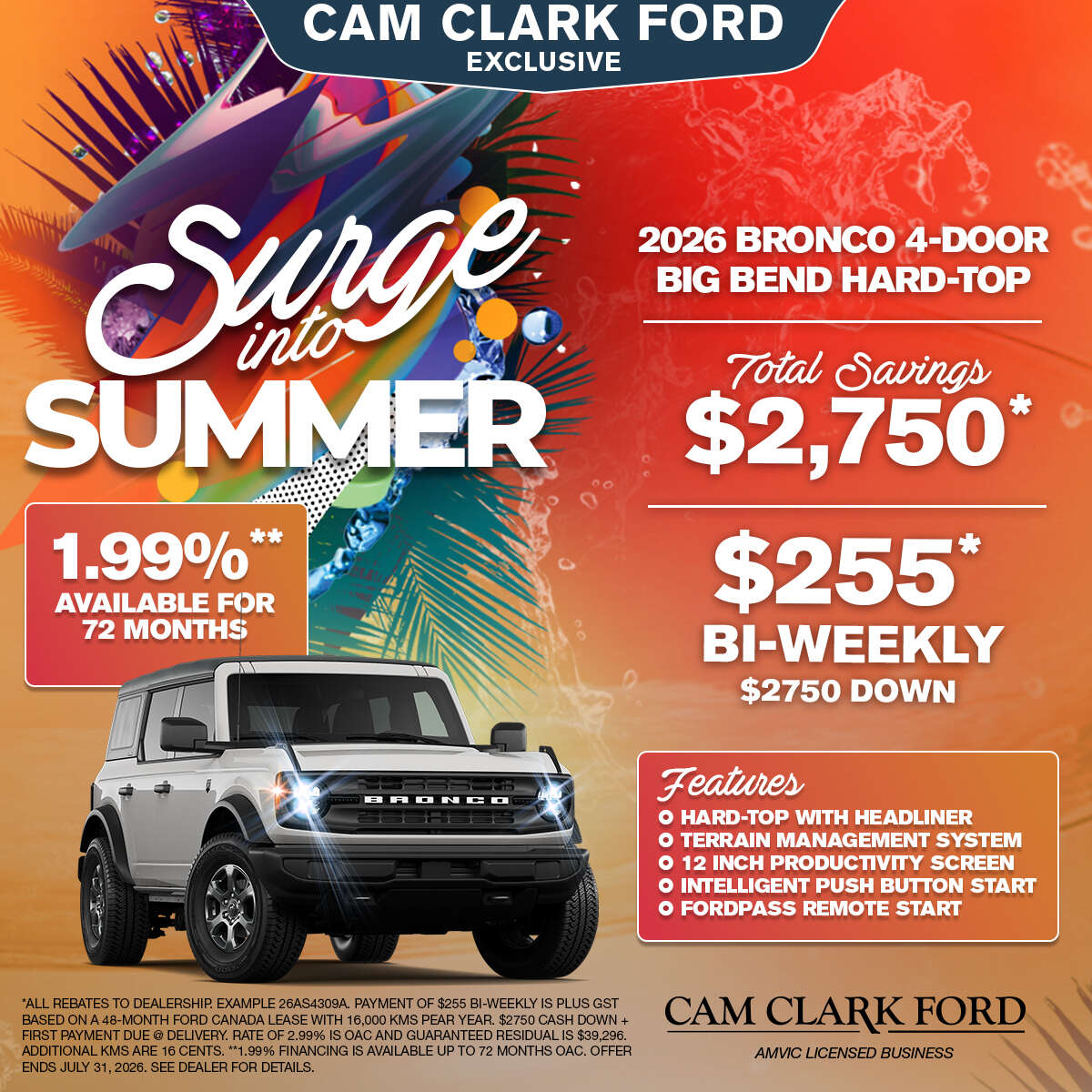 ONLY $255 Bi-Weekly on a 2026 Bronco Full Size Big Bend!