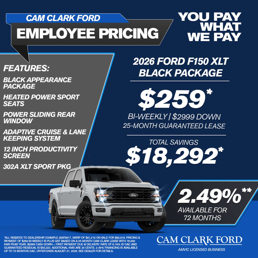 $259* Bi-weekly on a 2026 Ford F-150 XLT Black Package!