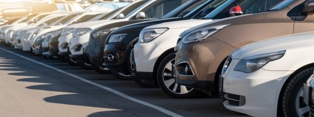 Close-up on a row of used vehicles