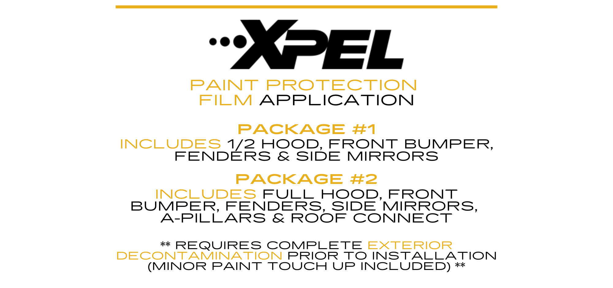 VEHICLE DETAILING AND PROTECTION PACKAGES