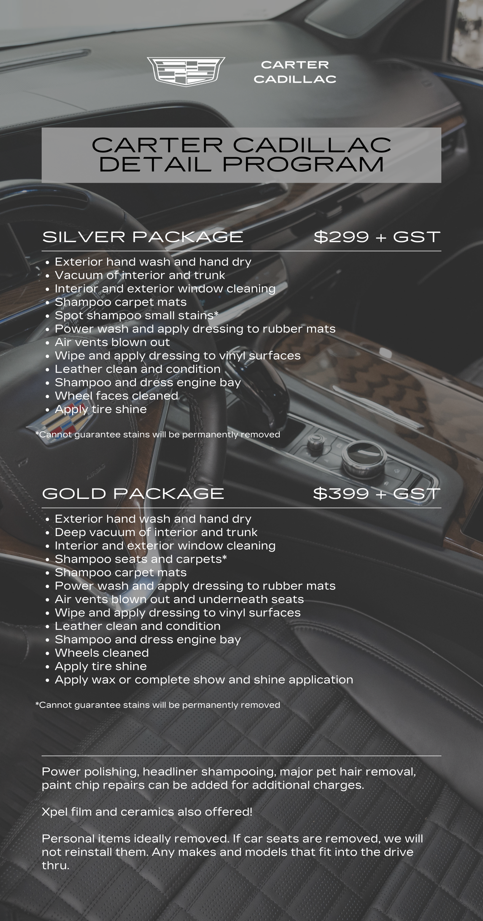 VEHICLE DETAILING AND PROTECTION PACKAGES