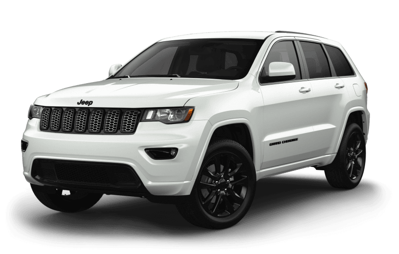 Vue 3/4 avant d'un Jeep Grand Cherokee Altitude 2022 blanc éclatant