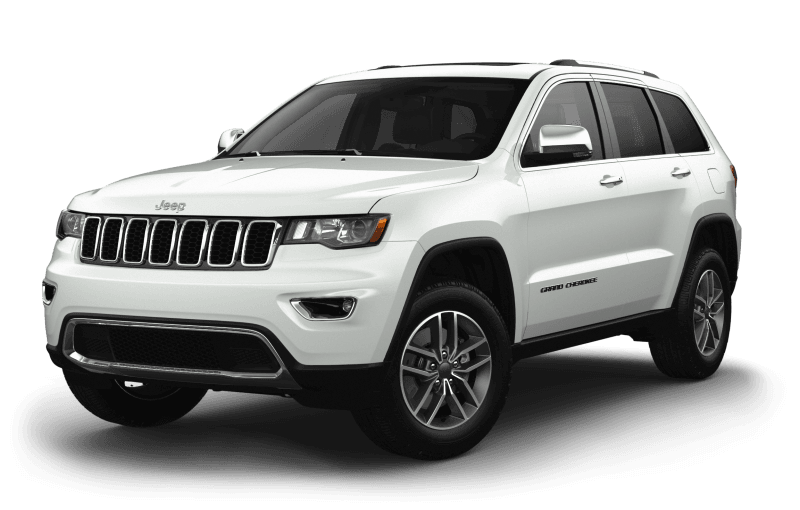 Vue 3/4 avant d'un Jeep Grand Cherokee Limited 2022 blanc éclatant