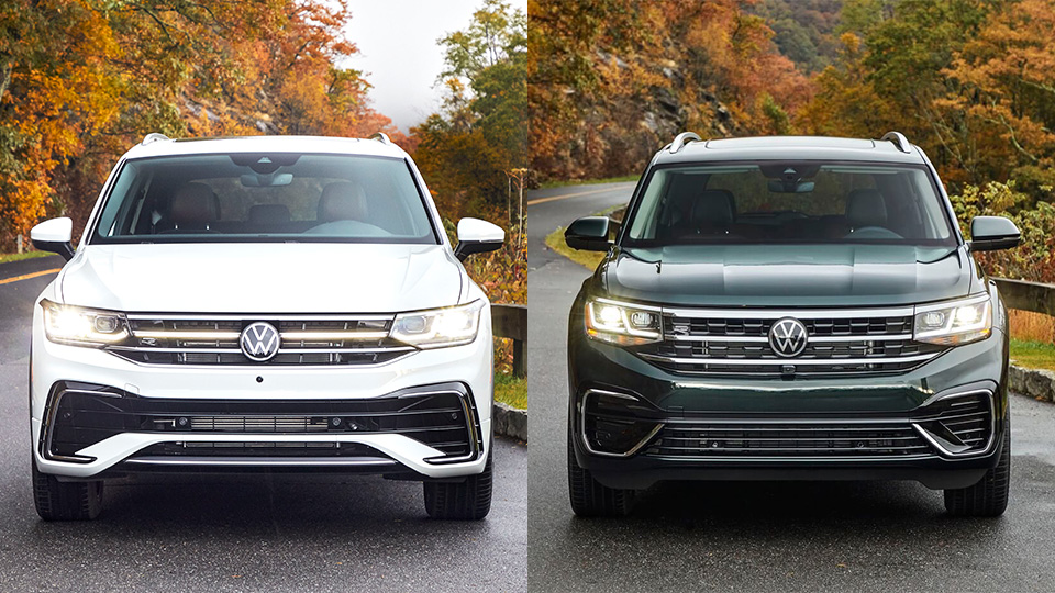 Comparing the 2022 Volkswagen Tiguan (left) to the 2022 Volkswagen Atlas (right)