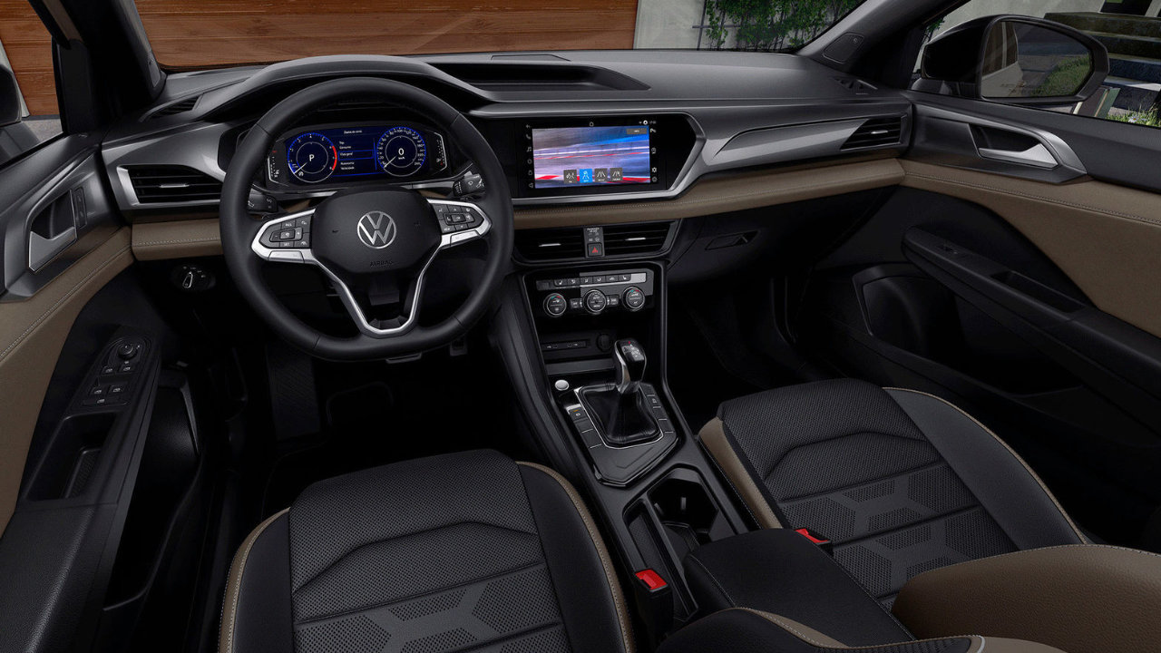 steering wheel and dashboard view of a 2023 VW Taos