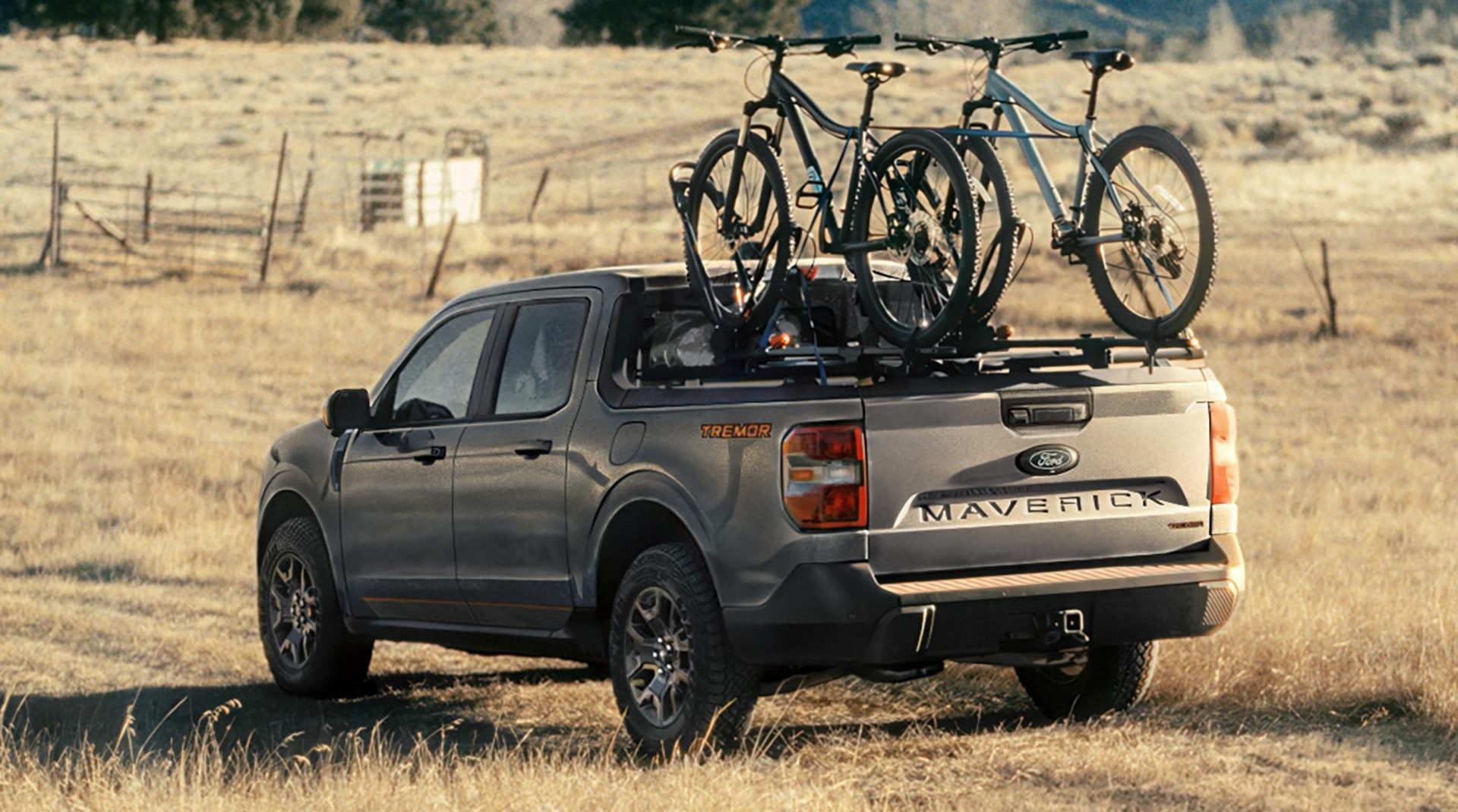 2026 Ford Maverick carrying two bikes on the trunk bed