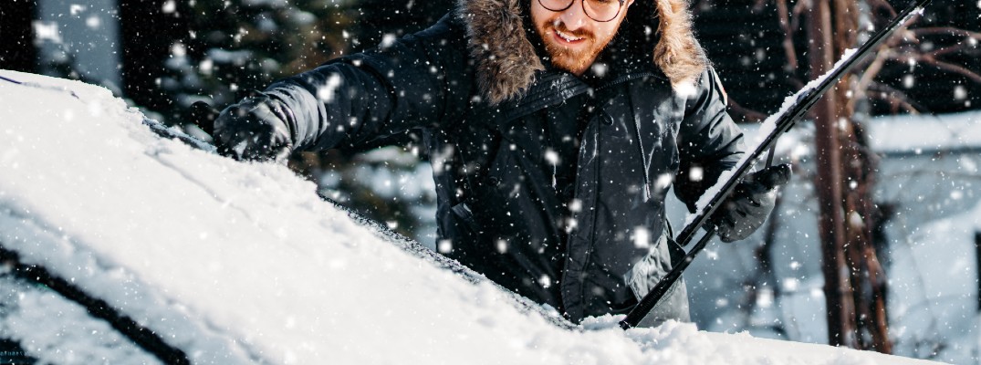 Windshield and Wipers Covered with Snow