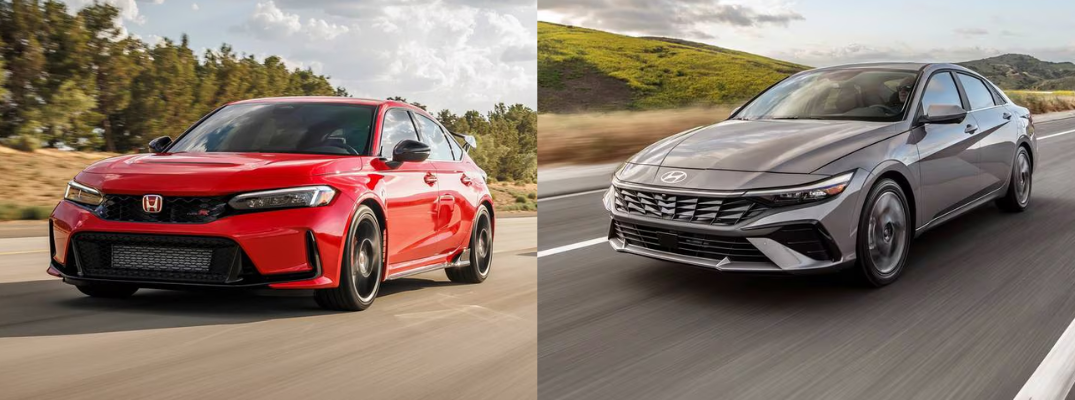 2026 Hyundai Elantra and 2026 Honda Civic driving next to each other