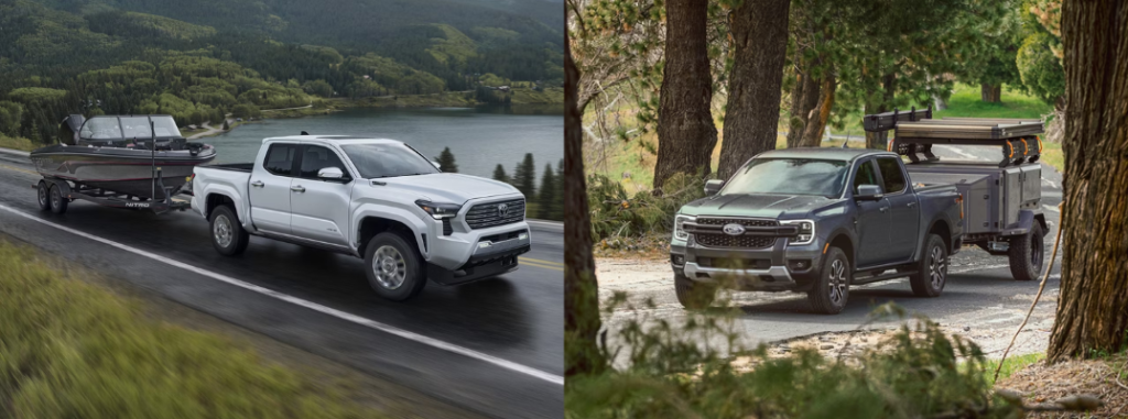 L: 2025 Toyota Tacoma Towing R: 2025 Ford Ranger Towing