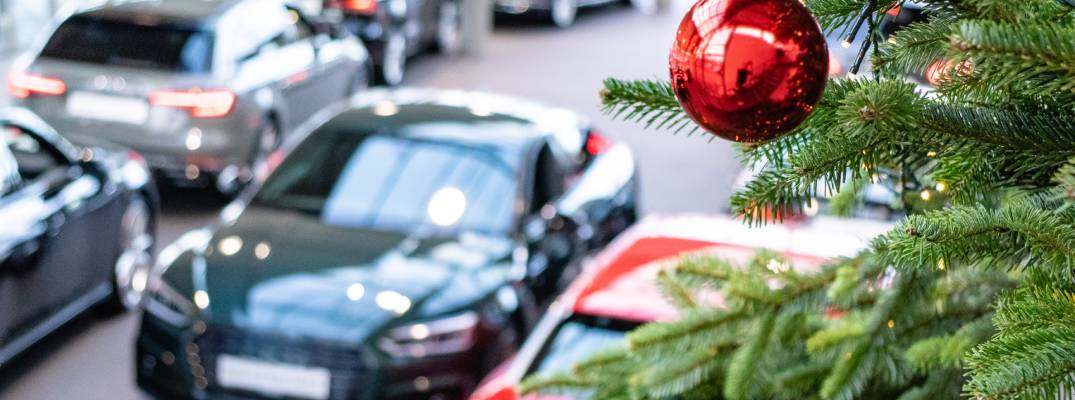 Christmas tree inside car dealership