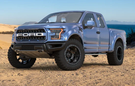 Ford F-150 pickup truck parked on rugged terrain, showcasing power and durability as Canada’s most trusted pickup, featured by Driven Auto Group Newmarket.