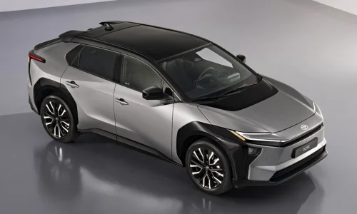 2026 Toyota bZ4X electric SUV in a studio setting, featured by DRIVEN Newmarket as a modern all-electric crossover for Canadian drivers.