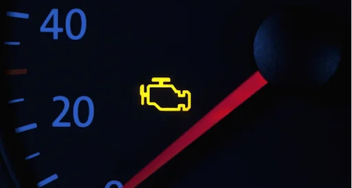 Dashboard gauge with illuminated engine warning icon explaining the 10 Most Common Causes of a Check Engine Light, highlighted by DRIVEN Newmarket.
