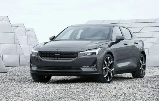 Grey Polestar 2 AWD (2021+) electric sedan parked outdoors, featured by DRIVEN Newmarket as a premium all-wheel-drive EV.