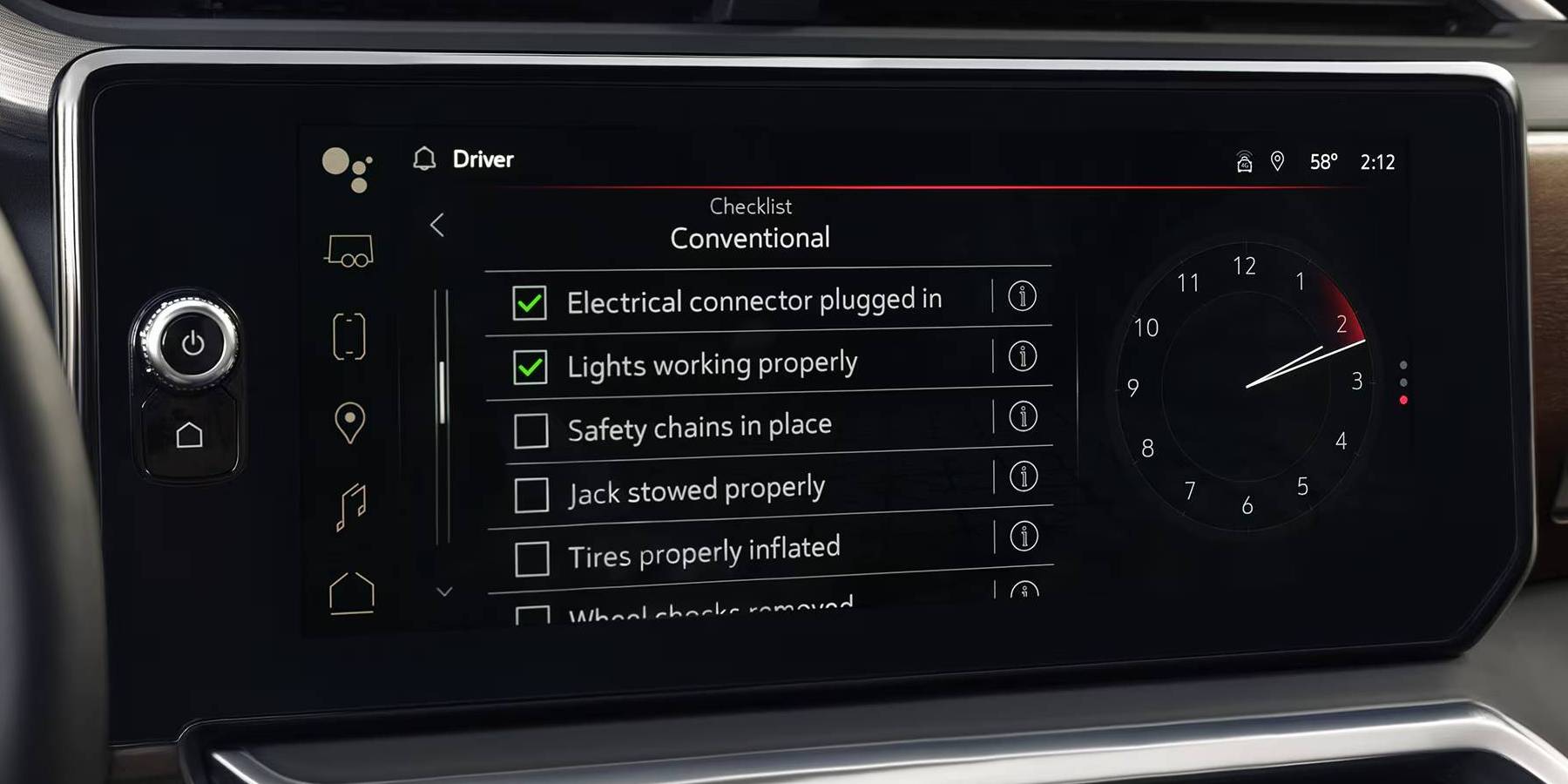 The trailering app hosted by the 2026 GMC Sierra 1500's dashboard touchscreen