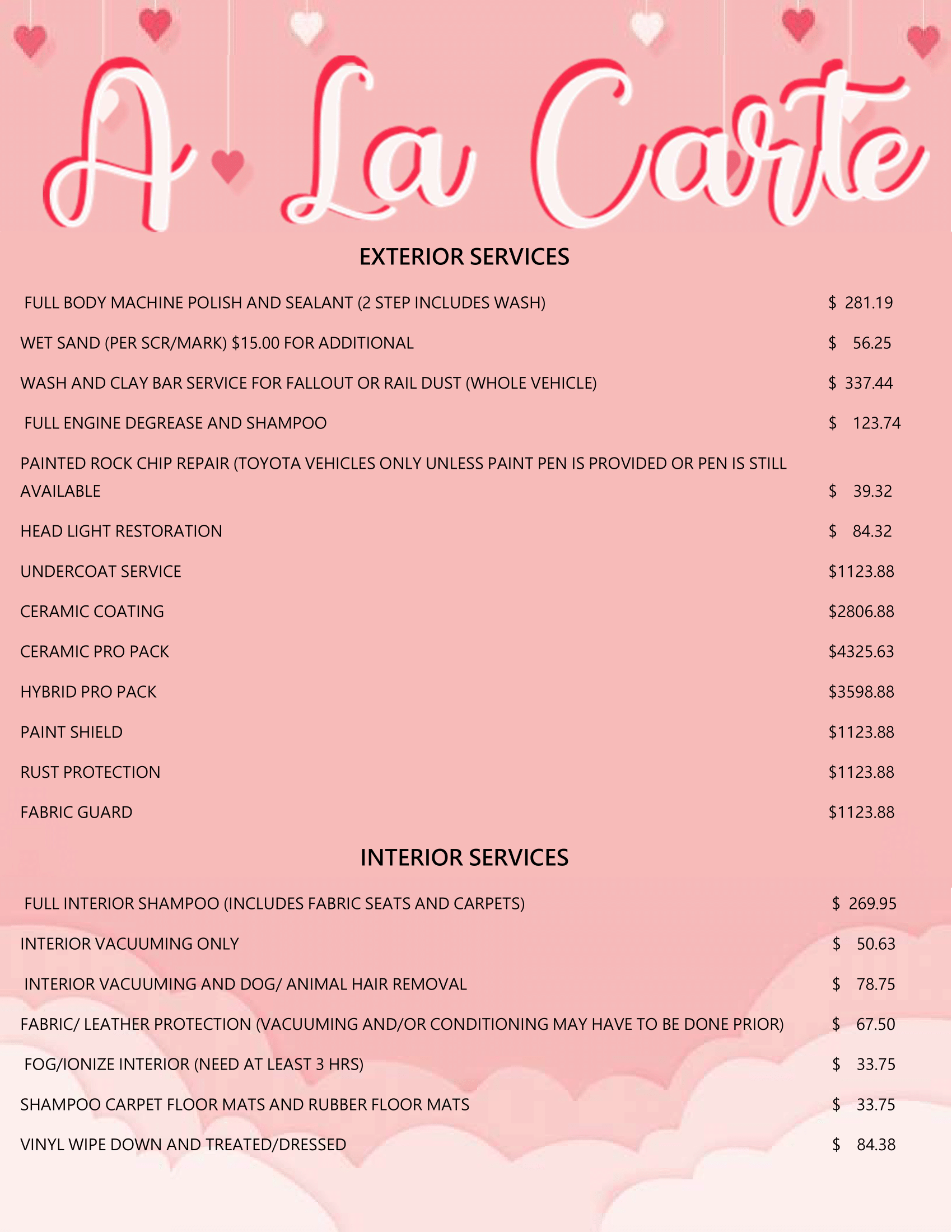 Sweetheart of a Deal – A La Carte Detailing Services