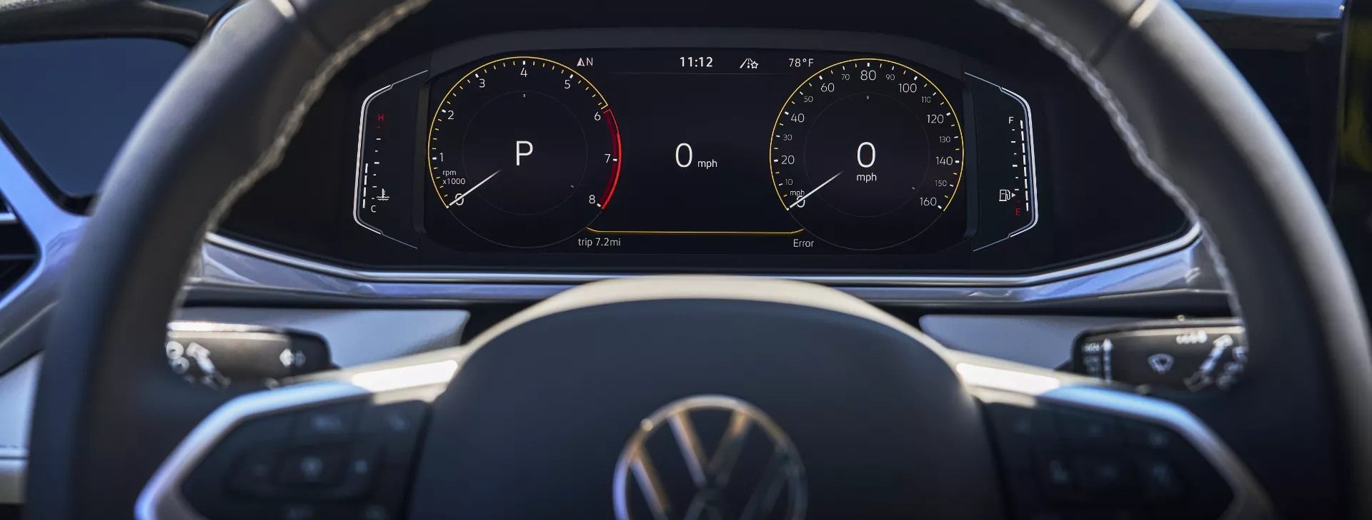 Close-up of dashboard display in Taos